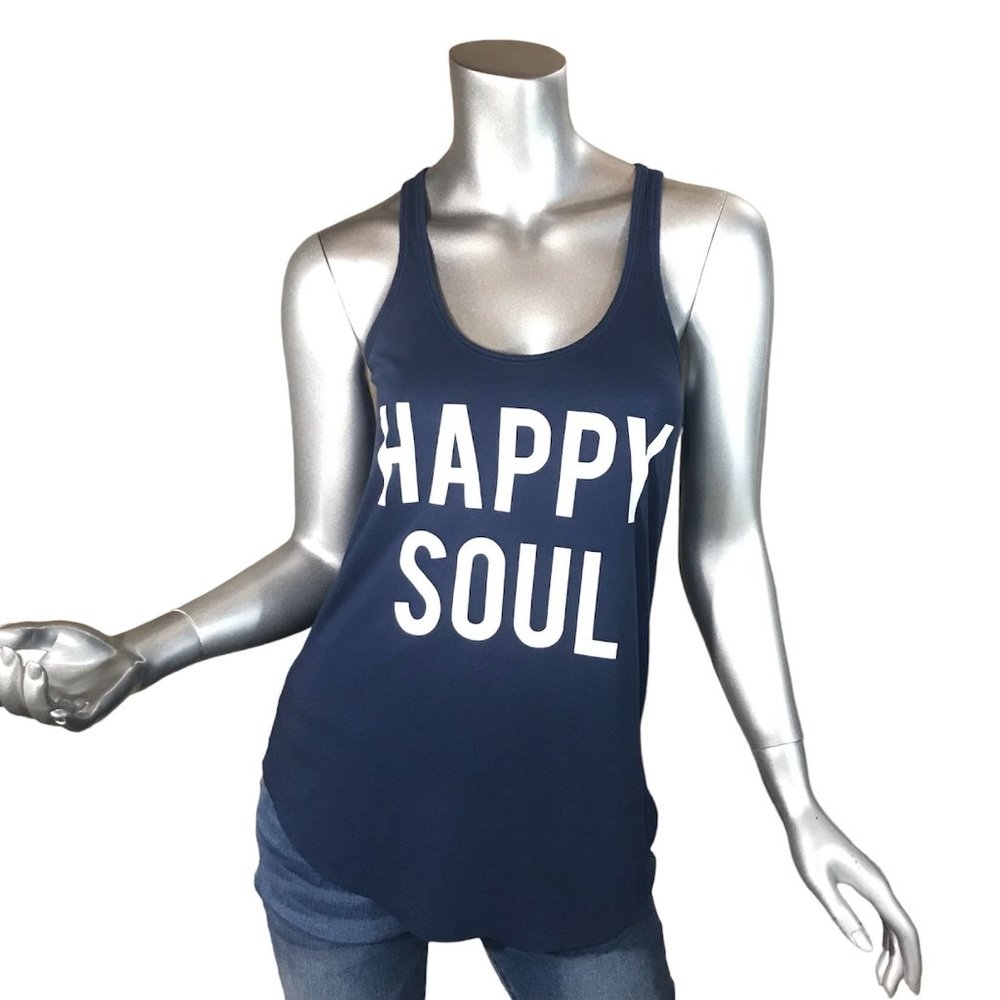 South Parade XS Navy Blue White "Happy Soul" Scoop Neck Racer Back Tank Top